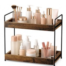 mahueeol Bathroom Countertop Organizer, 2 Tier Wood Vanity Storage Shelf Rustic