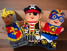 3 Melissa  Doug Hand Puppets Bold Buddies Pirate, Knight, Superhero Lot EUC