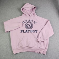 Playboy by PacSun Hoodie Women Small Pink Oversized Fit Fleece Lined Graphic