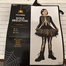 Cat  Jack Gold Skeleton Halloween Costume Complete Outfit Black/Gold Size S 4-6