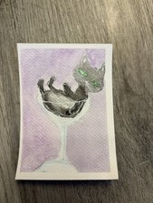 Black sitting in martini watercolor ACEO ORIGINAL card byAnnabelle Mason signed