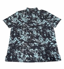 Travis Mathew Alley Oop Polo Golf Shirt XXL Black Blue Floral 4 Way Stretch