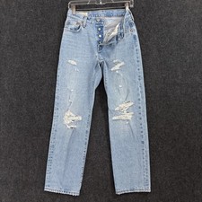 Levi's Premium 501 Jeans Women's 25 Blue High Rise Straight Distressed Denim