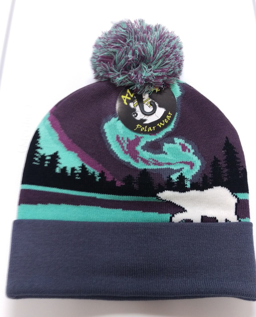 Alaska Hat Polar Wear Alaska beanie style Knit hat w Pom Pom Aurora & Polar Bear
