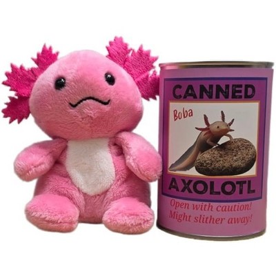 Canned Pink Axolotl Plush   Axolotl Gift in a Can with Dad Jokes - Gift Toy