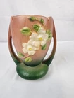 Vintage 2 handled ROSEVILLE pottery VASE art deco white rose 983-7