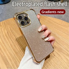 Image of For Various Phone Clear Case ShockProof Back Cover Flash Glitter Gradient Paper