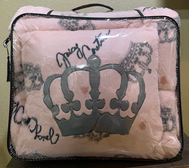 Juego de edredón Juicy Couture rosa felpa imitación piel coronas estampado 4 piezas KING suave y acogedor Foto 3 de 4