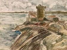 Monotype Stone Laprade Paper Sea Lighthouse Saint Jean From Luz Country Basque