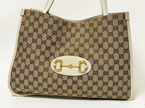 GUCCI Horsebit 1955 Tote Bag Canvas Leather Beige Off-White 623694 #198