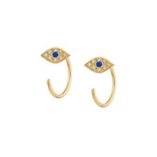 Blue Evil Eye Half Hoop Earrings S925 Sterling Silver for Women 10mm, Gold