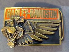 Vintage 1989 Harley Davidson Motorcycle Siskiyou Belt Buckle Eagle Flag Brass US