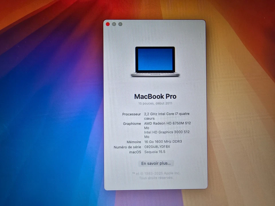 Apple MacBook Pro 15" 2011 · i7 · 16GB · 512GB, photo 2 sur 5