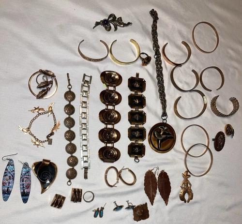 Vtg and Modern Copper Costume Jewelry Lot Pendants Earrings Bracelets