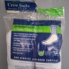 Vtg NOS JCP Towncraft Mens Extended Sz 13-15 Crew Socks 6 Pr White NEW Deadstock