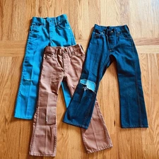 Vintage 70s JCP Super Denim Kids Flare Jeans Boys 9 Retro Patches Hippie USA