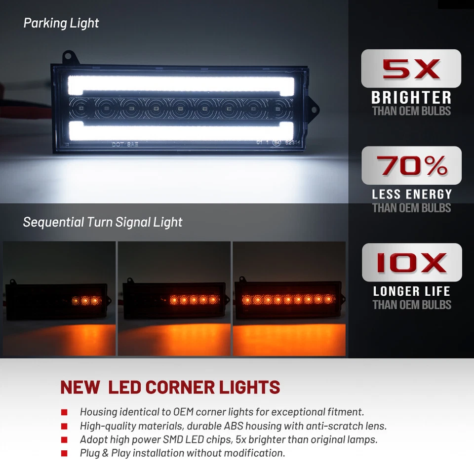 For 1984-1996 Jeep Cherokee XJ LED Front Corner Turn Signal DRL Parking Light Foto 4 de 4