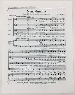 Nunc Dimittis SATB Choral Keyboard Sheet Music Unaccompanied ECS Publishing