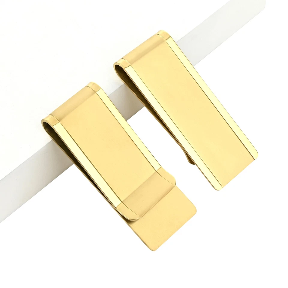 Cartera minimalista de titanio enchapada en oro de 18k elegante/delgada clip para dinero efectivo y tarjetas Foto 2 de 4
