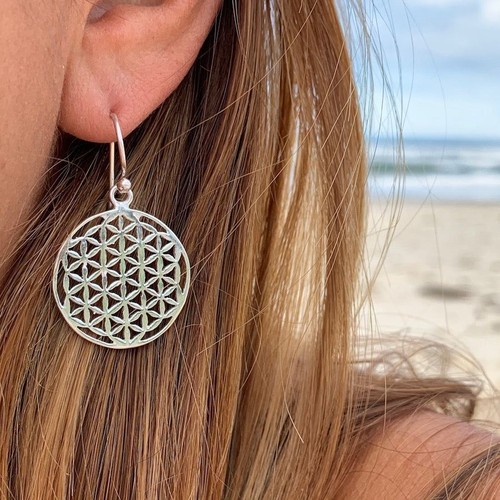 FLOWER OF LIFE Silver Sacred Geometry Earrings - 第 1/2 張圖片