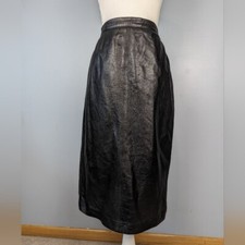 Vintage black leather midi skirt