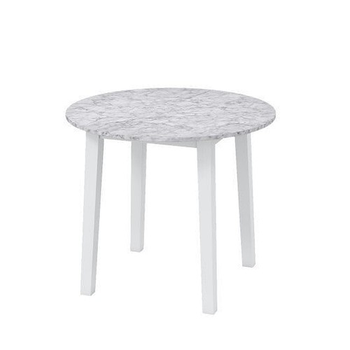 35 Inch Round Dining Table with Rubber Wood Legs and Marble-textured Veneer Tabl - Picture 11 of 12