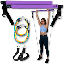 Portable Pilates Bar Kit with Resistance Bands, 6 Stackable Tension Ropes, Adjus