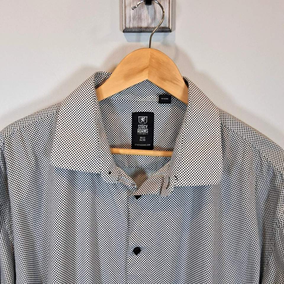 Camisa de vestir Stacy Adams gris negra con botones puño francés para hombre 18,5 34/35 Foto 2 de 4