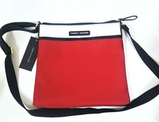 NEW TOMMY HILFIGER RED+WHITE+BLUE CANVAS STRAP,GOLD ACCENT,NYLON CROSSBODY, BAG