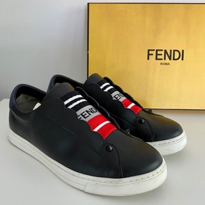 fendi black leather slip on sneakers