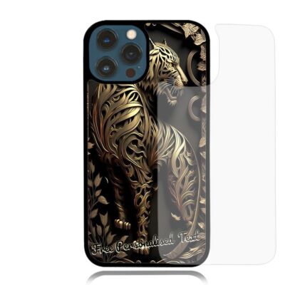 Personalised Text For Apple iPhone Glass Case Series - 3D Gold Tiger Theme Print