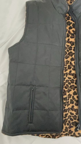 KC Collections Women's Cheetah Print Black Quilted Vinyl Reversible Vest Size XL - Picture 3 of 12