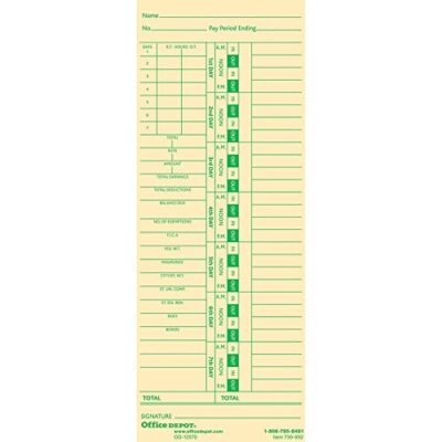 100 Weekly Time Cards w/ Deductions 2-Sided 3-3/8''x8-7/8'' Weekly Reporting Cards