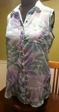 Liz Claiborne "S" white w/ floral design sheer tank with built in cami.pre owned