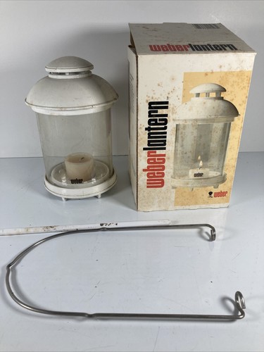 VINTAGE WEBER WHITE LANTERN ORIGINAL BOX W/ 2 ASSESSORYS USED PREOWNED CAMPING