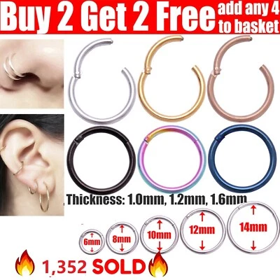 SURGICAL STEEL NOSE RING CLICKER SEPTUM HINGE SEGMENT FACE HOOP EAR LIP PIERCING - Image 1 of 4