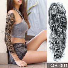 Temporary Tattoo Sticker dead Skull pattern Full FlowerTattoo with Arm Body Art