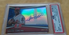 2012 Bowman Platinum DANIEL CORCINO 103/199 PROSPECT, AUTO, BLUE REFRACTOR PSA 9