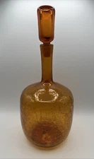 Blenko 657M Honey Crackle Art Glass Decanter with Stopper by Joel Myers