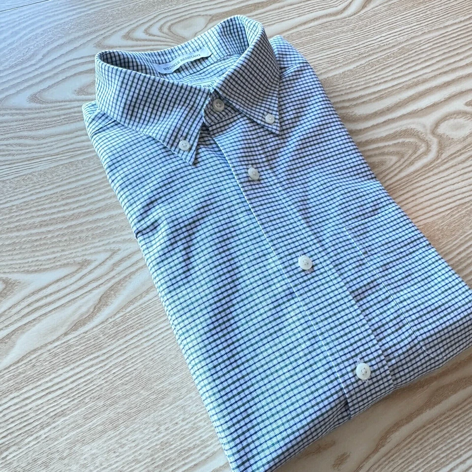 L.L.Bean Large Shirt Mens Blue Green White 25" Pit-to-Pit Designer 16" Collar - Image 3 of 4