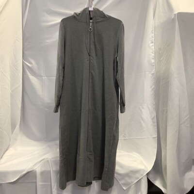Modanisa Benin Womens Abaya Gray Heathered Stretch Hooded Drawstring Zip 10 New