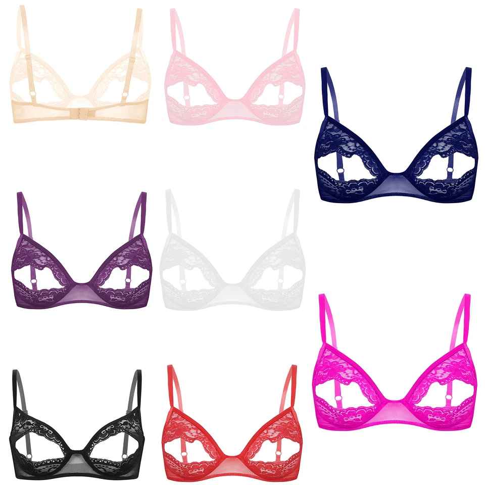 Sujetador con estante bralette sin alambres frente abierto de encaje floral transparente para mujeres de EE. UU. Ropa interior Foto 4 de 4