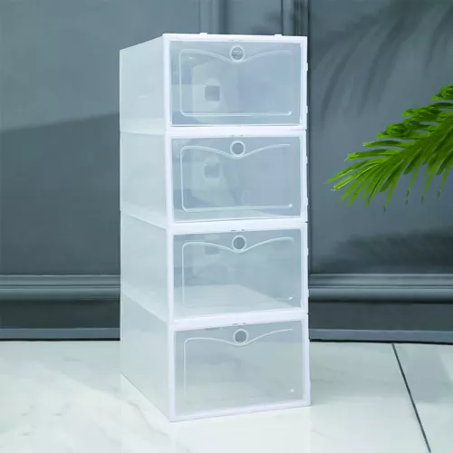 12x White Plastic Shoe Storage Boxes Drawer Stackable Foldable Durable Organiser - Picture 12 of 16