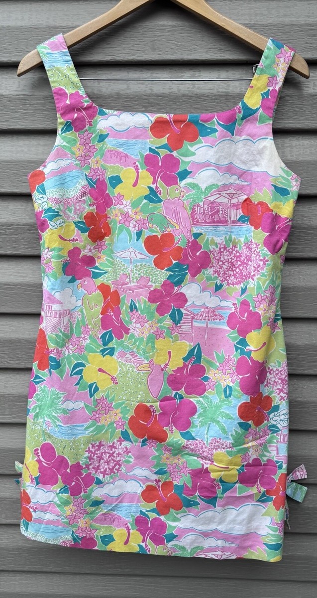 Lilly Pulitzer Dress Sz 8 Green Pink Palm Beach Sleeveless
