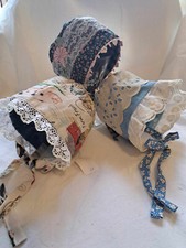 3-Baby Bonnets-Made with Calico and fun prints trimmed with Vintage trims