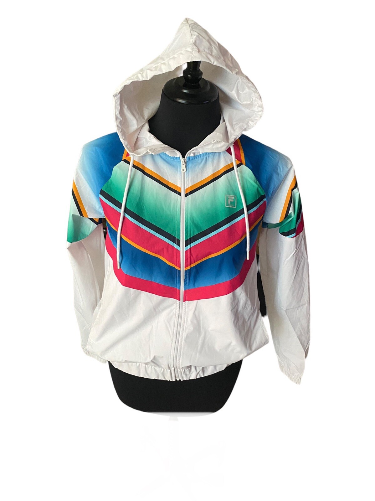 Giacca a vento donna Fila Sport con cappuccio bianca e righe XS