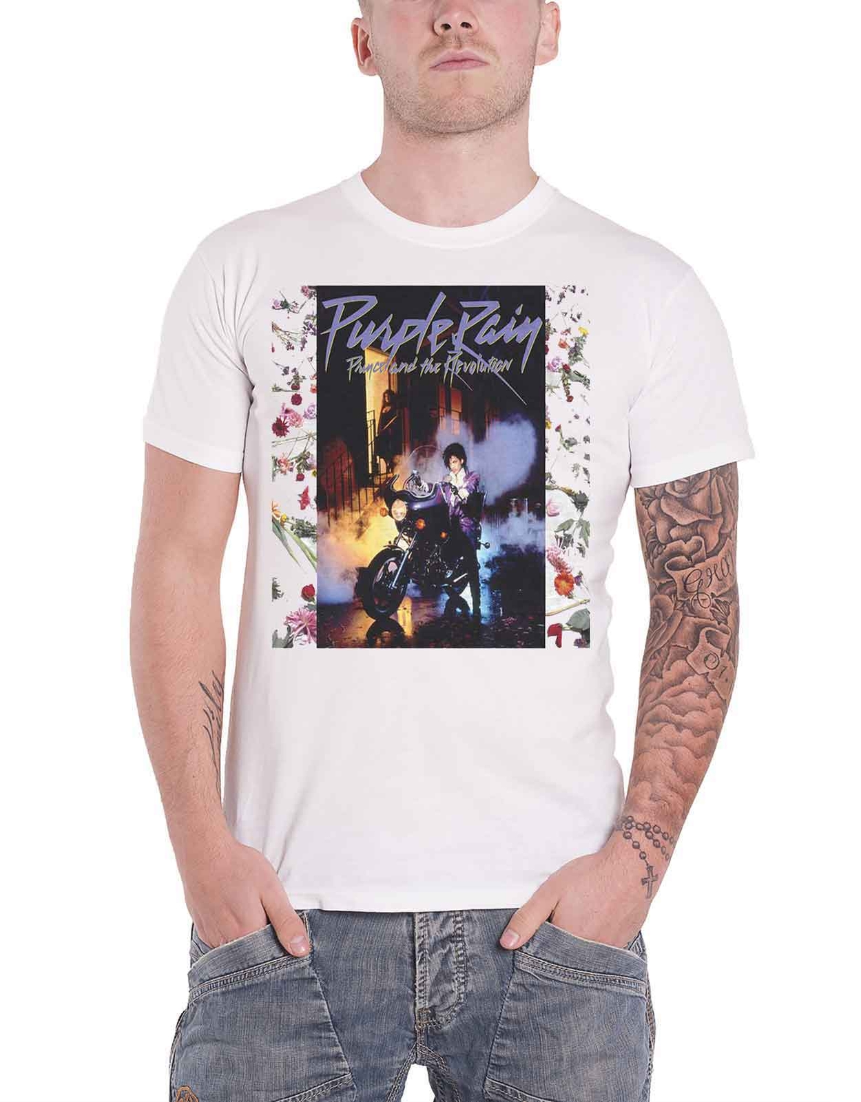 Prince T Shirt Purple Rain Album Cover new Official Mens White