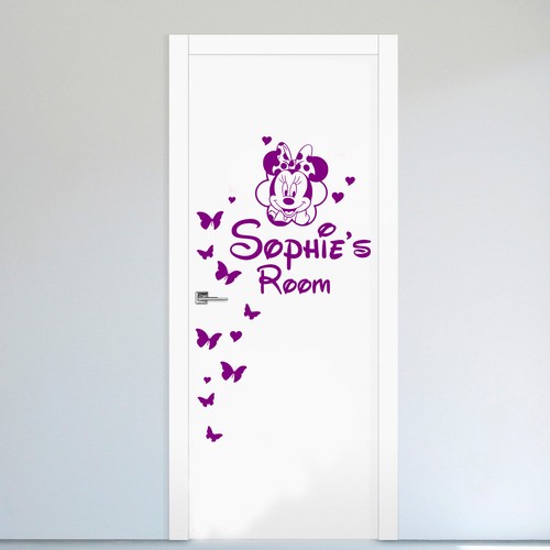 Personalisierter Tür-/Wandbildaufkleber/Aufkleber mit Namen Minnie Mouse Mädchen/Schlafzimmer - Bild 6 von 8