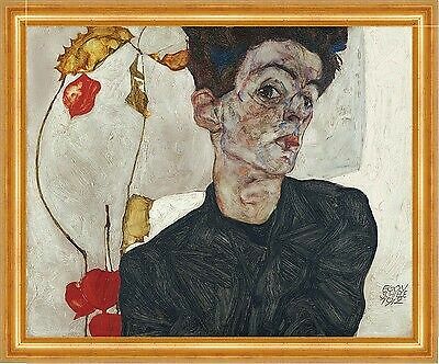 Self-Portrait with Physalis Egon Schiele österreich. Maler B A3 01595 Gerahmt - Bild 1 von 1