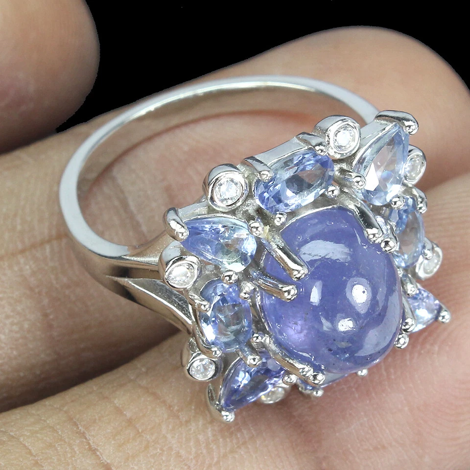 Anello In Argento Sterling 925 Ovale Blu Tanzanite 10x8mm Gioielleria - Immagine 3 di 4